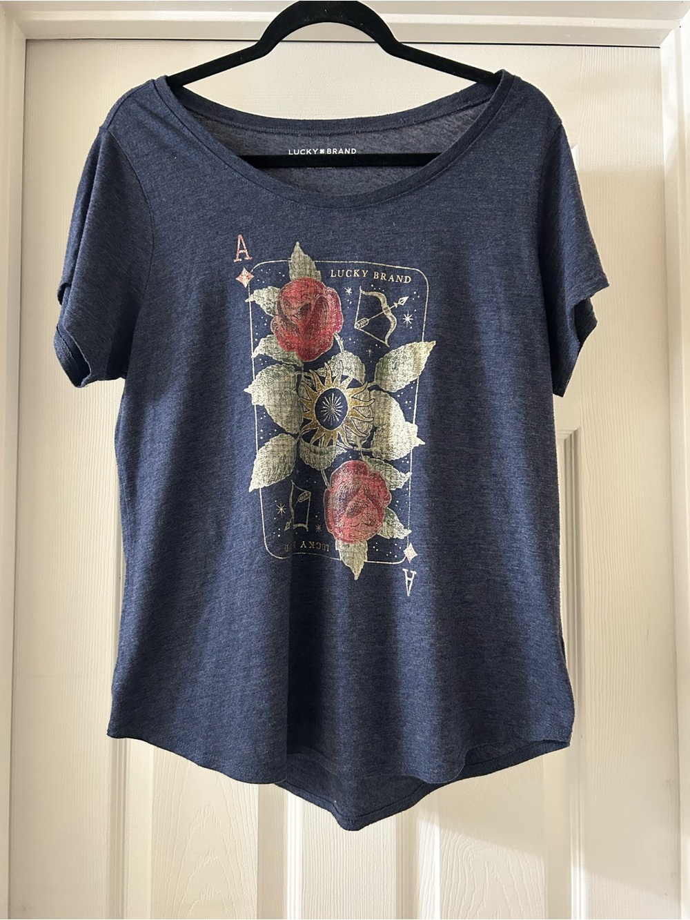 Lucky Brand Navy Short-Sleeve Tee with Rose and Gold Graphic